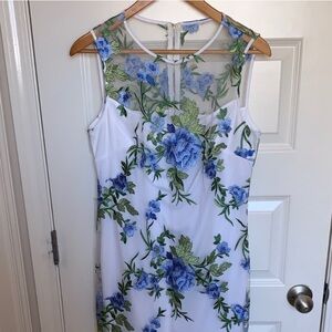 Calvin Klein White and Blue Floral Midi Dress